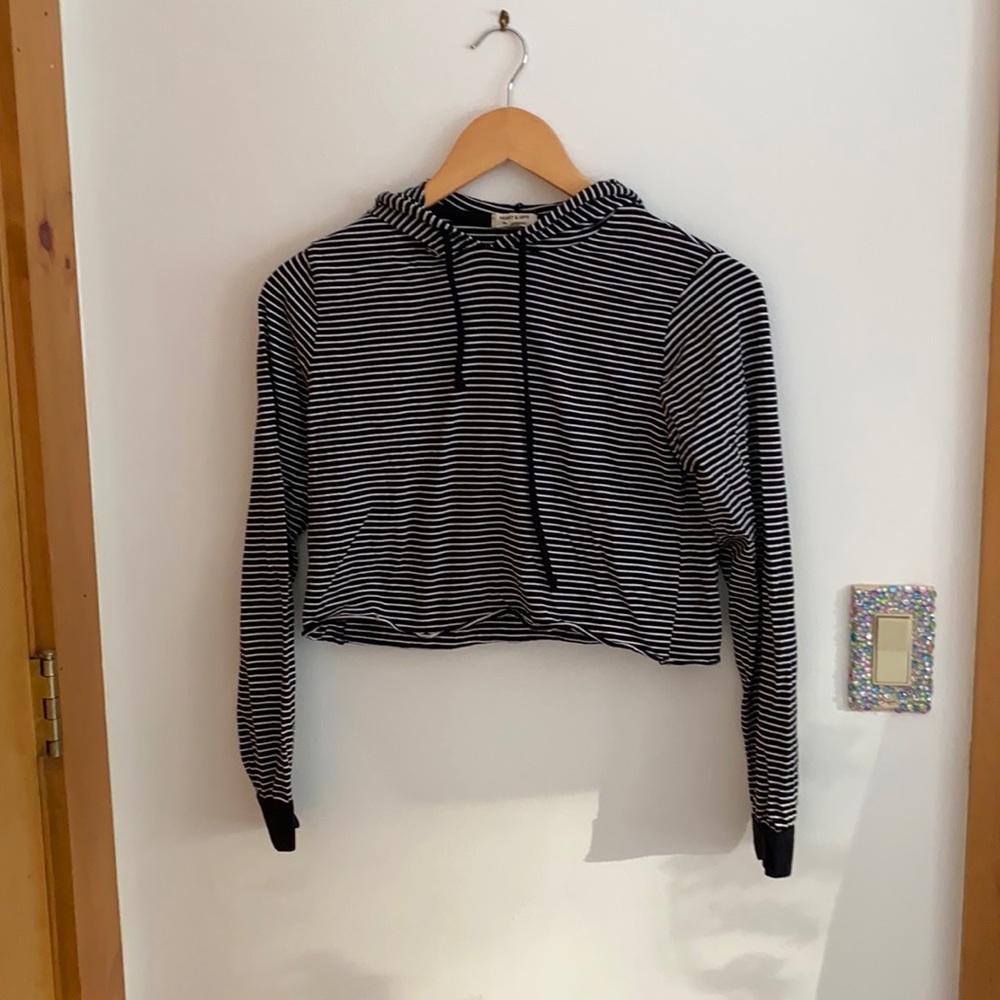 Black and white striped crop hoodie